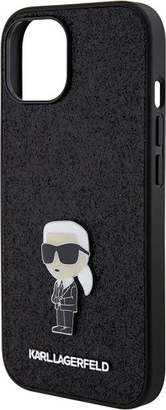Mbështjellës Karl Lagerfeld Glitter Ikonik Logo Metal për iPhone 15, i zi