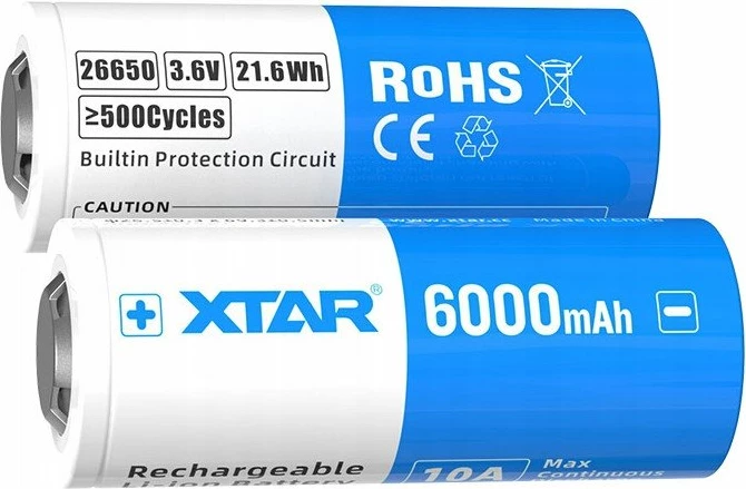 Bateri Li-Ion Xtar 26650-6000PCM 6000mAh 3.7V me mbrojtje PCM, 1 copë