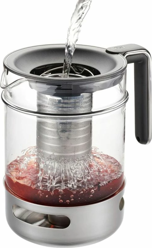 Çajnik GEFU T-PREP me ngrohës 1.5L, inox/transparente/zezë
