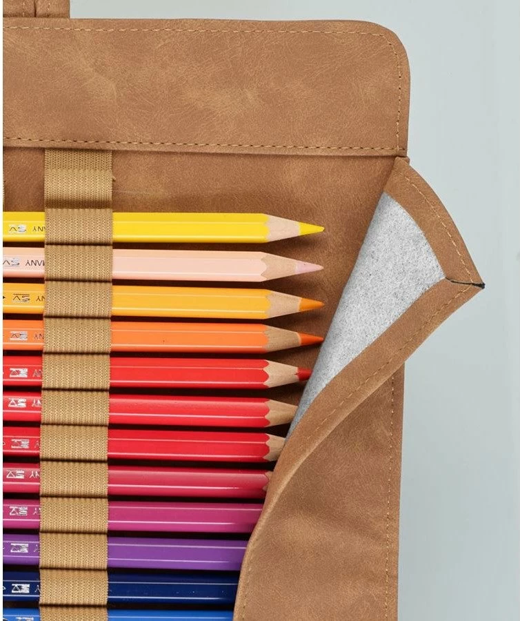 Organizues rrotull për lapsa Faber-Castell Art & Graphic 180010, PU lëkurë, 45 vende, 20x50 cm, bosh, kafe/bezhë, 1 copë