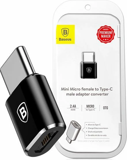 Adapter USB Baseus 28296-uniw USB-C në MicroUSB 2.0, 2.4A, alumin, i zi