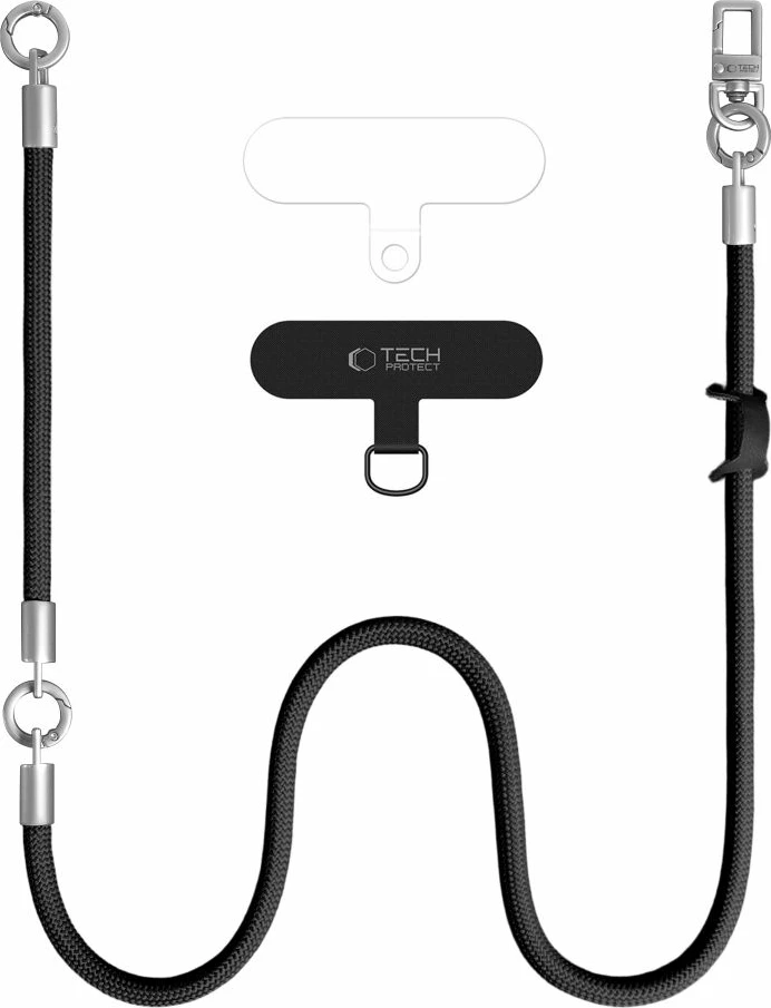 Rrip për celular Tech-Protect C10S Rope Crossbody & Wrist 145 cm, zi/titan, set 2 lanyard + 2 adapter