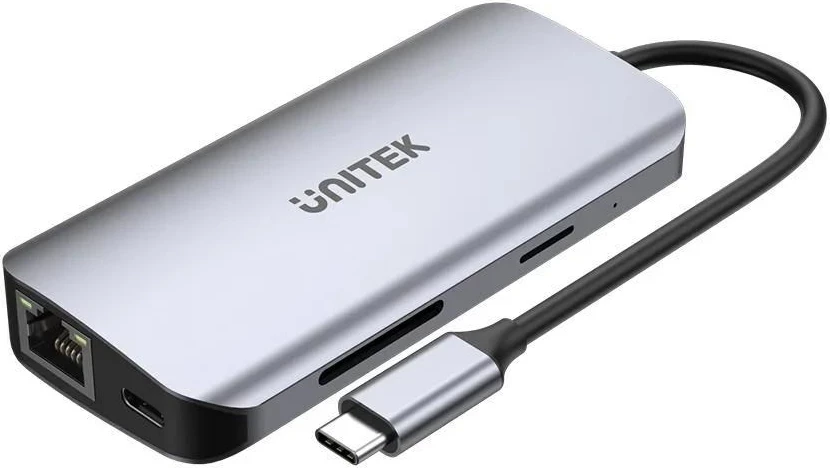 Hub UNITEK USB-C, 2x HDMI 4K, RJ45, PD 100W, Gri