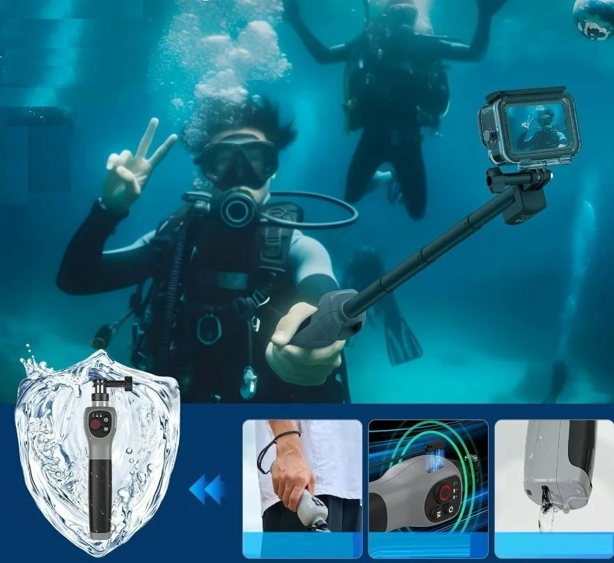Selfie stick Telesin GP-WBT-001, waterproof IP68 30m, 25-85cm, me telekomandë, për GoPro HERO 13/12/11/10/9/MAX, zi/argjend