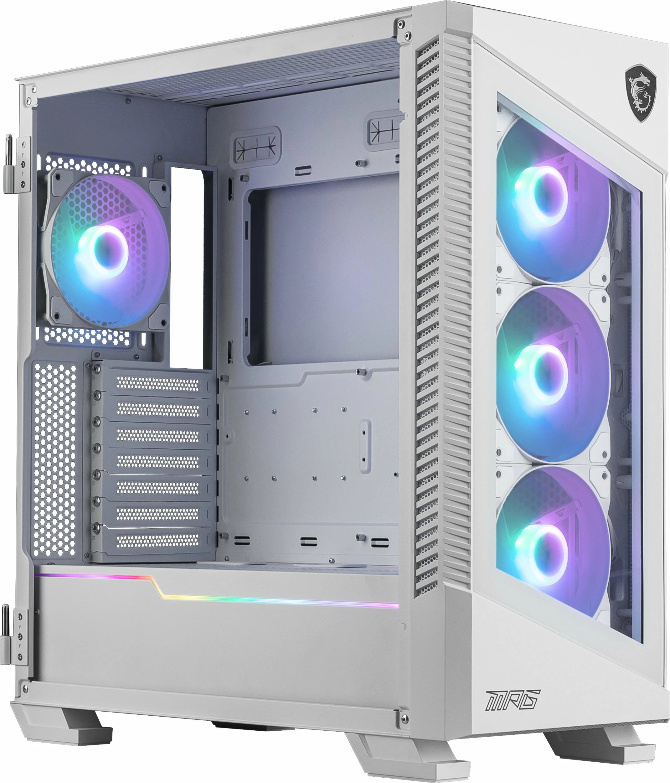 Kasë MSI MPG Velox 100R ARGB Midi Tower ATX/eATX me xham të temperuar, USB-C, kllapë GPU vertikale, e bardhë