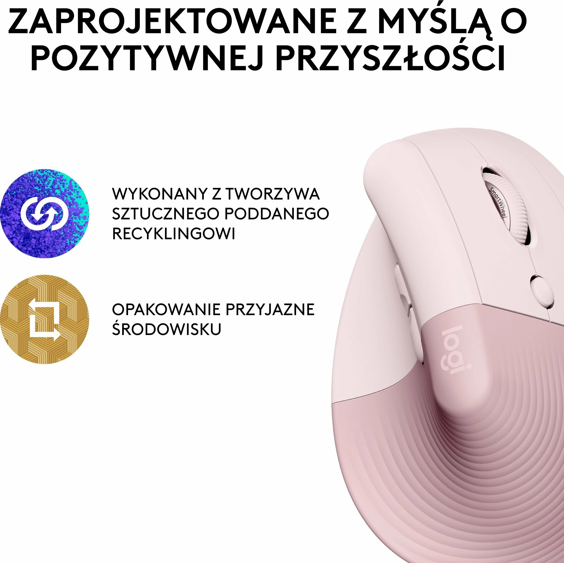 Maus Logitech Lift 910-006478 ergonomik vertikal wireless 4000 DPI, roze
