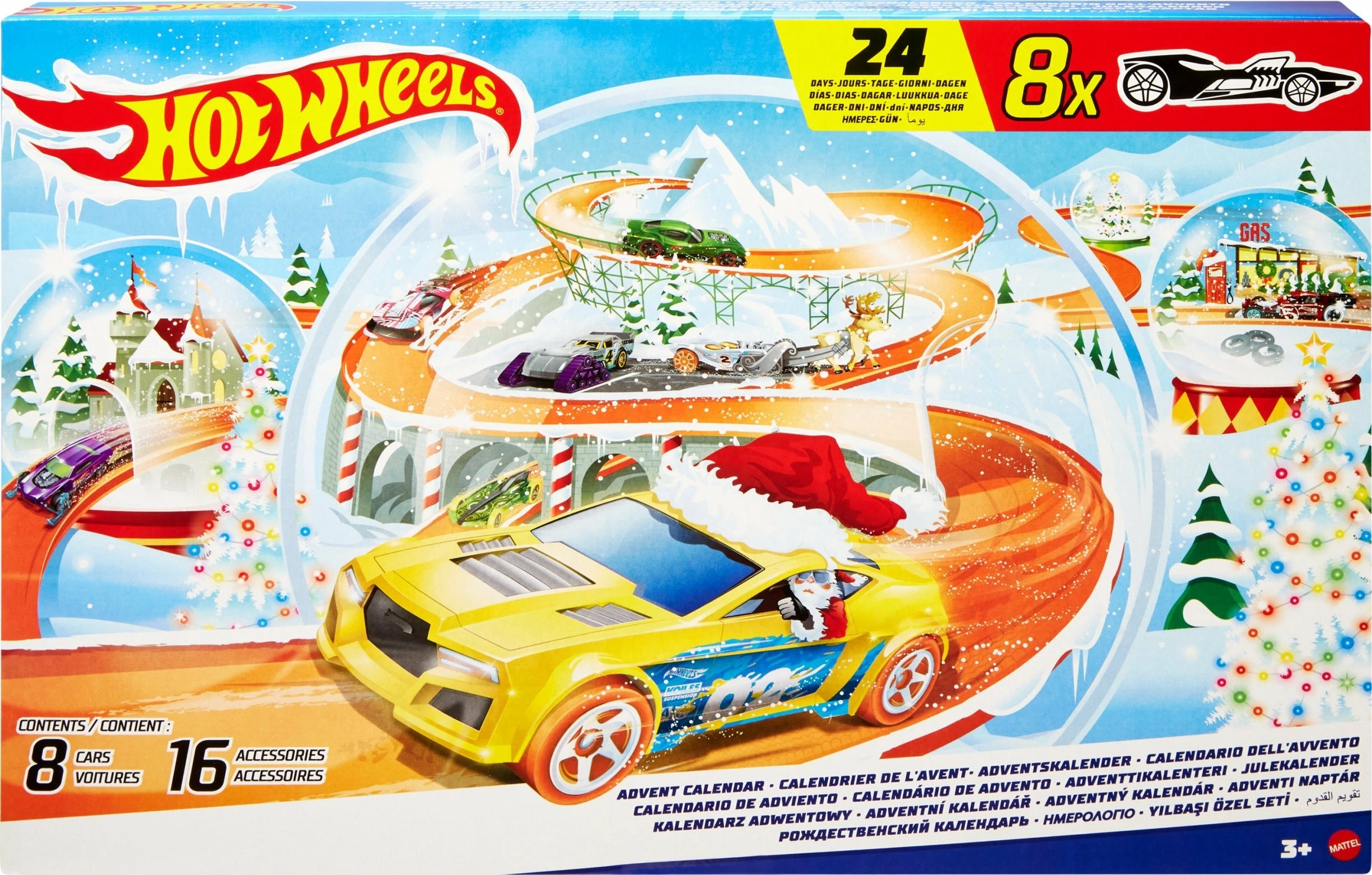 Kalendar adventi Mattel Hot Wheels HTG00, 24 ditë, 8 vetura 1:64 + 16 aksesorë, me tapet loje