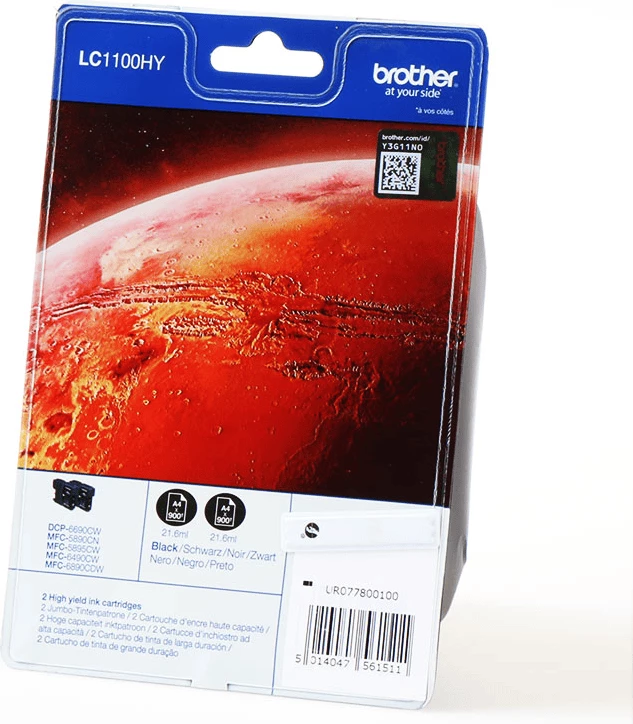 Kasetë boje Brother LC1100HYBK rendiment i lartë XL 19 ml deri 900 faqe, e zezë