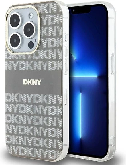 Mbështjellës DKNY IML Mono & Stripe MagSafe për iPhone 15 Pro Max, bezhë
