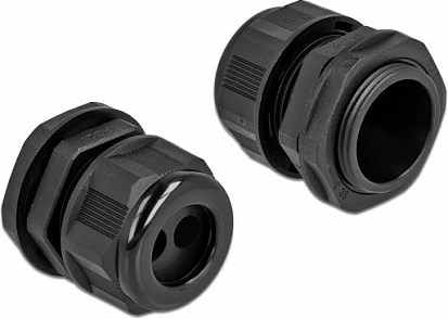 Glandë kablloje DeLOCK PG21, hyrje të dyfishta, IP68, për kabllo 8 mm, 2 copë, e zezë