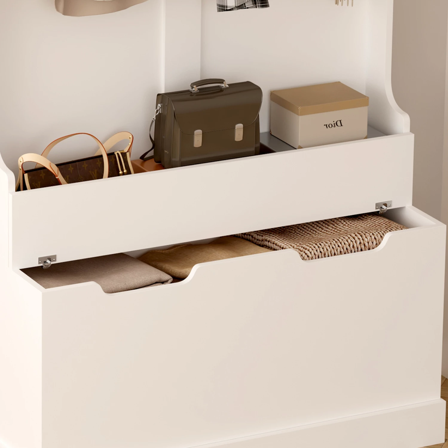 Mobilje për hyrje KAYLOR FH2475.03 me varëse dhe hapësirë ruajtjeje-MDF në të bardhë 93x34x180Hcm