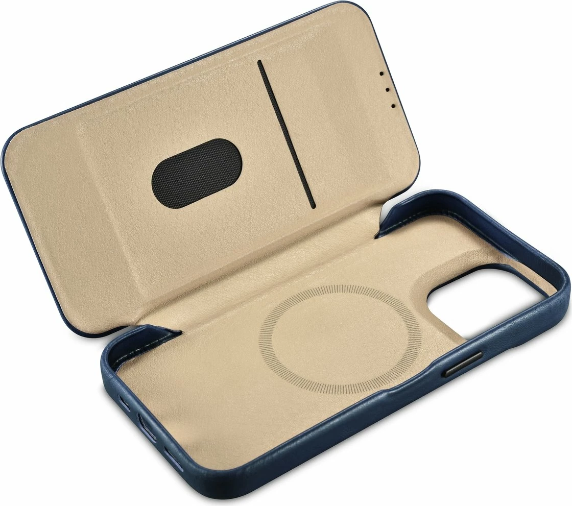 Mbështjellës iCarer Oil Wax Premium Leather Folio për iPhone 14 Pro, MagSafe, Blu