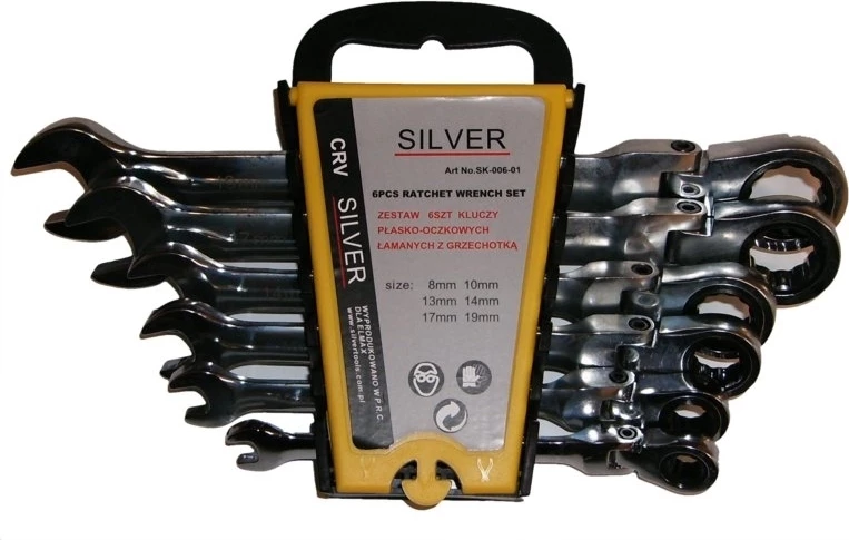 Set çelësash të hapur me racet dhe nyje fleksibile Silver SK00601 8-19mm, 6 copë