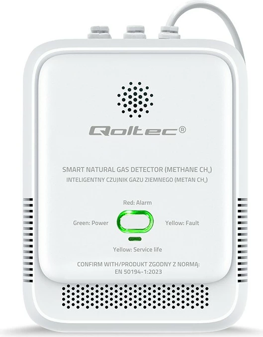Sensor rrjedhje gazi natyror CH4 Qoltec 52650, alarm 85 dB, LED, AC 220-240V, i bardhë, set me vida