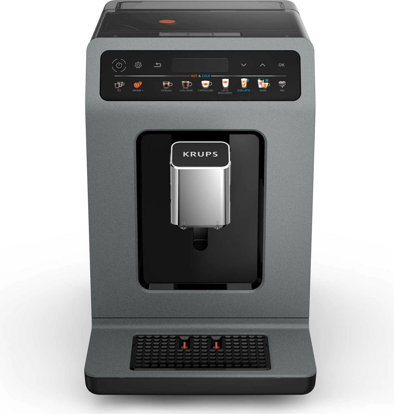 Aparat kafeje espresso Krups EA 898 GF Hot & Cold, fully-auto, 15 bar, mulli i integrum, i zi/hiri