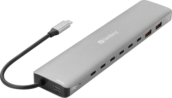 Docking station USB-C Sandberg 136-80, 8x USB-C + 2x USB-A, 100W PD, 10 Gbps, gri