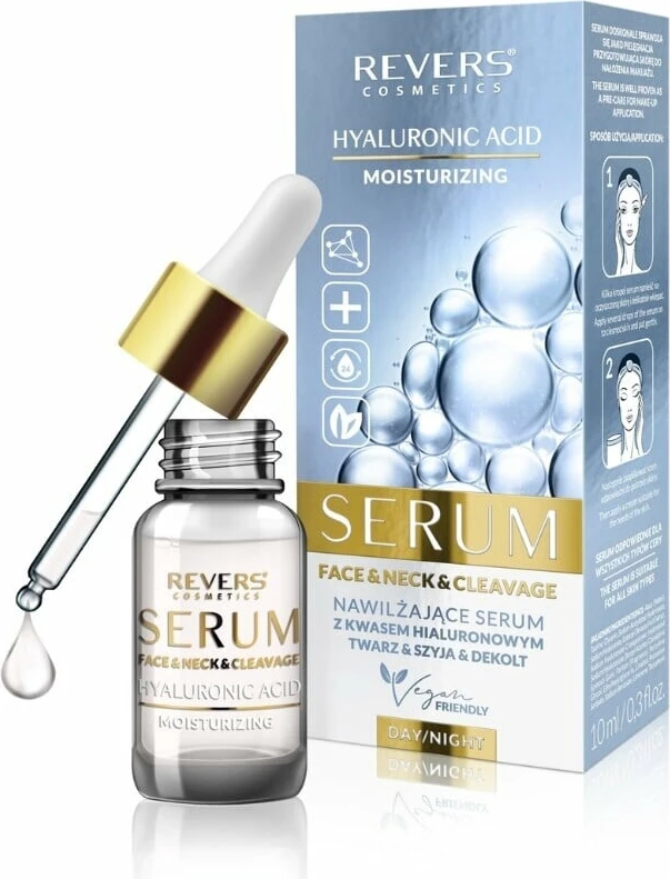 Serum Hidratues për fytyrë dhe qafë me acid hialuronik Revers, 10ml