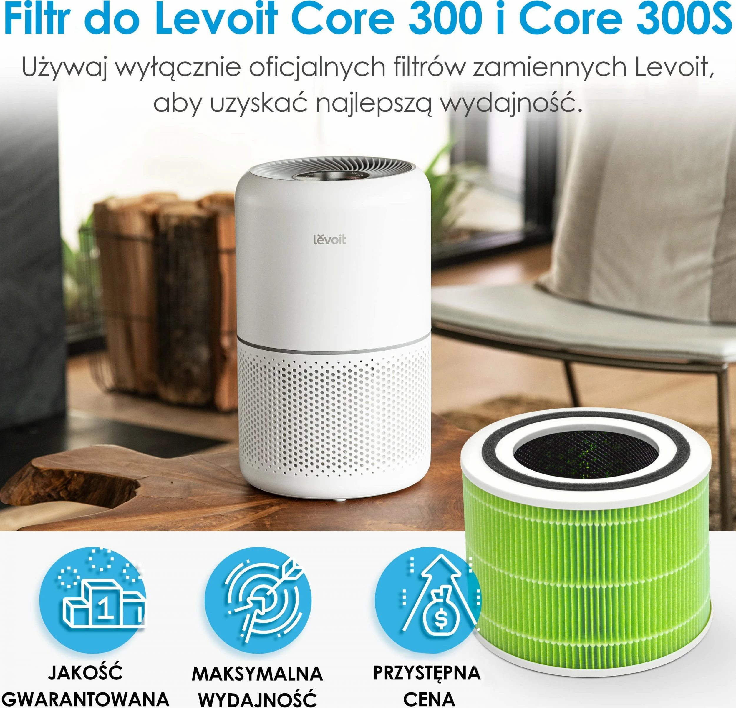 Filter për pastrues ajri Levoit Core 300/300S, kundër mykut dhe bakterieve, i gjelbër