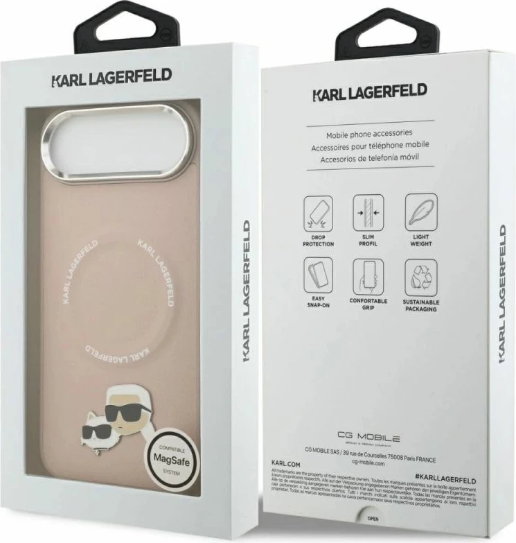 Kapak telefoni Karl Lagerfeld Karl & Choupette Pins MagSafe për iPhone Air, rozë