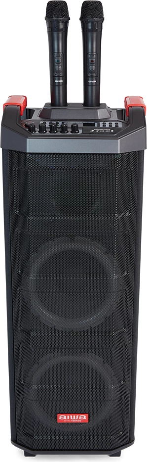 Altoparlant portativ Bluetooth Aiwa KBTUS-608 80 W RMS me drita RGB, me karrocë me rrota, i zi, me 2 mikrofonë wireless