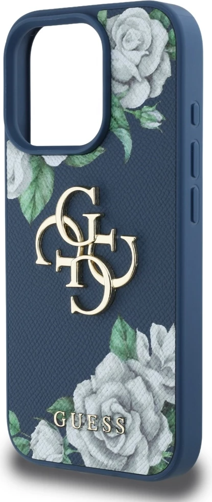 Mbështjellës Guess Grained Roses Big 4G logo për iPhone 16 Pro, Blu