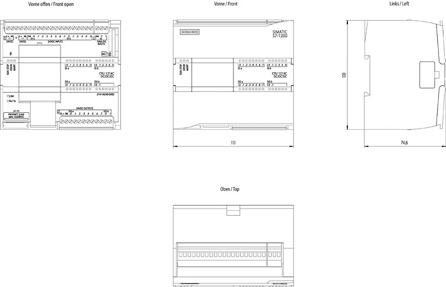 PLC kontrollues Siemens SIMATIC S7-1200 CPU 1214C 6ES72141AG400XB0, DC/DC/DC, gri