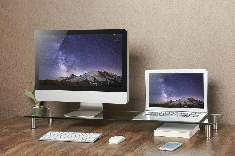 Stojak për monitor Gembird MS-TABLE-GL-01 XL 1000 x 260 mm, qelq i temperuar, lartësi e rregullueshme 78-93 mm, ngarkesë 20 kg, i zi