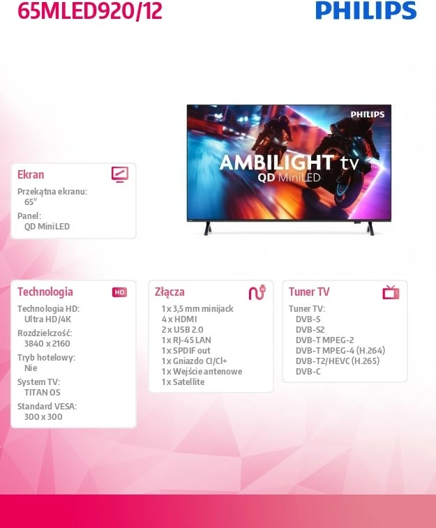 Televizor Philips 65MLED920/12 QD MiniLED 65" Ambilight 4K