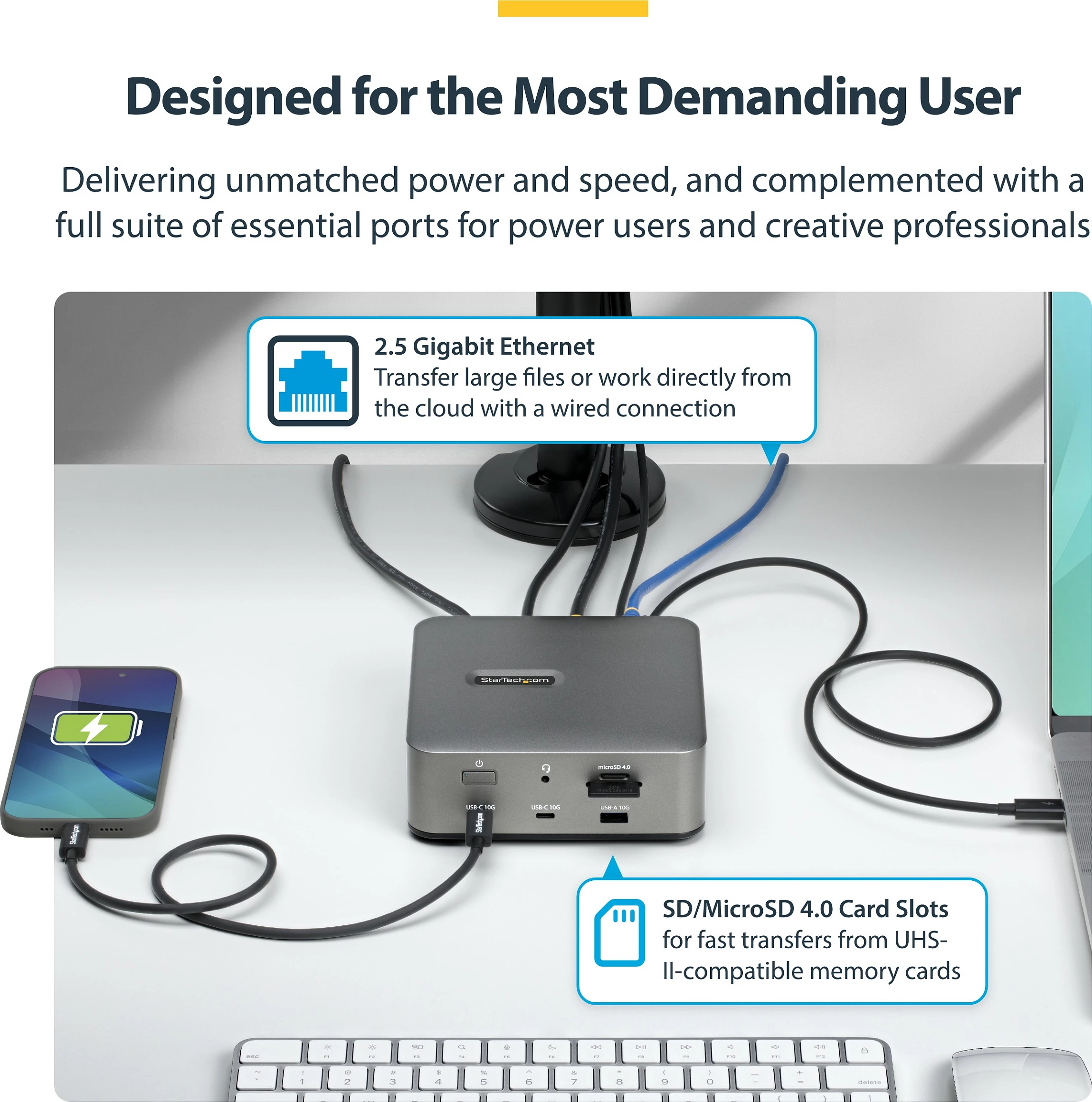 Docking station StarTech Thunderbolt 5, DP/HDMI, triple 4K 144Hz, karikim 140W, 2.5G Ethernet, gri