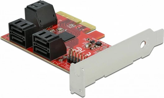 Kartelë PCIe x4 SATA DeLOCK, 6 porta, SATA 3.0 6 Gbit/s, low profile, e kuqe
