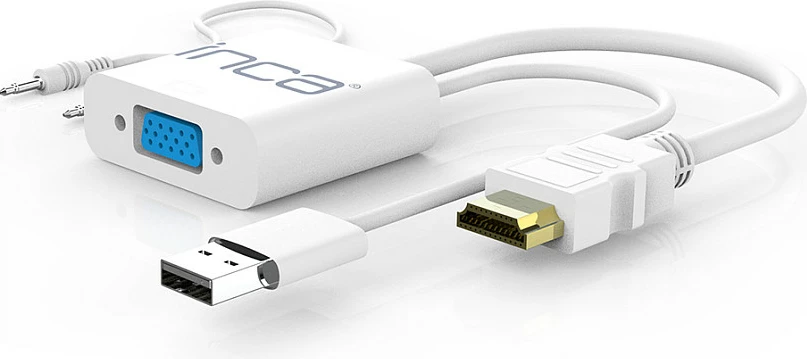 Adapter INCA IVTH-01 HDMI në VGA, me USB dhe kabllo audio, i bardhë