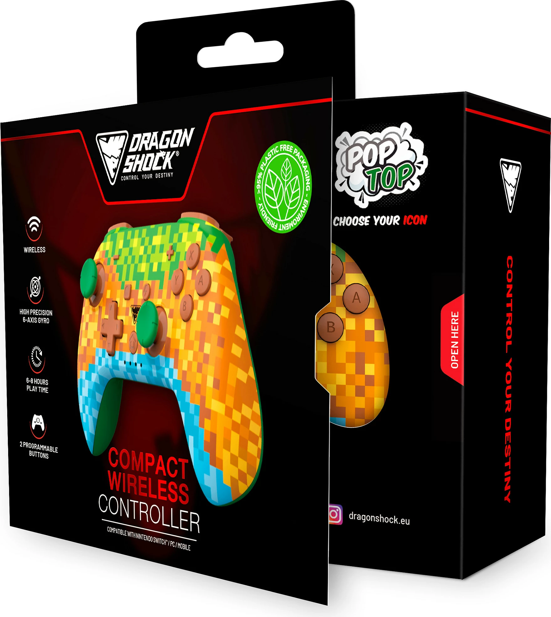 Kontroler DragonShock Poptop Wireless Cubes për Nintendo Switch, Bluetooth, USB-C, multikolor