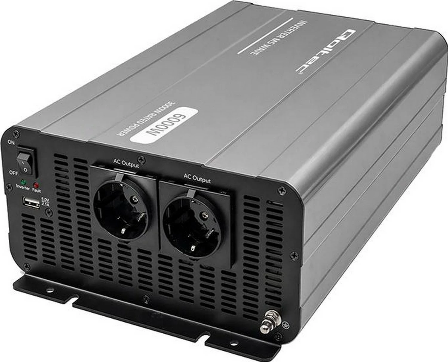 Inverter për makinë Qoltec MS Wave 12V në 230V, 3000/6000W, USB, hiri