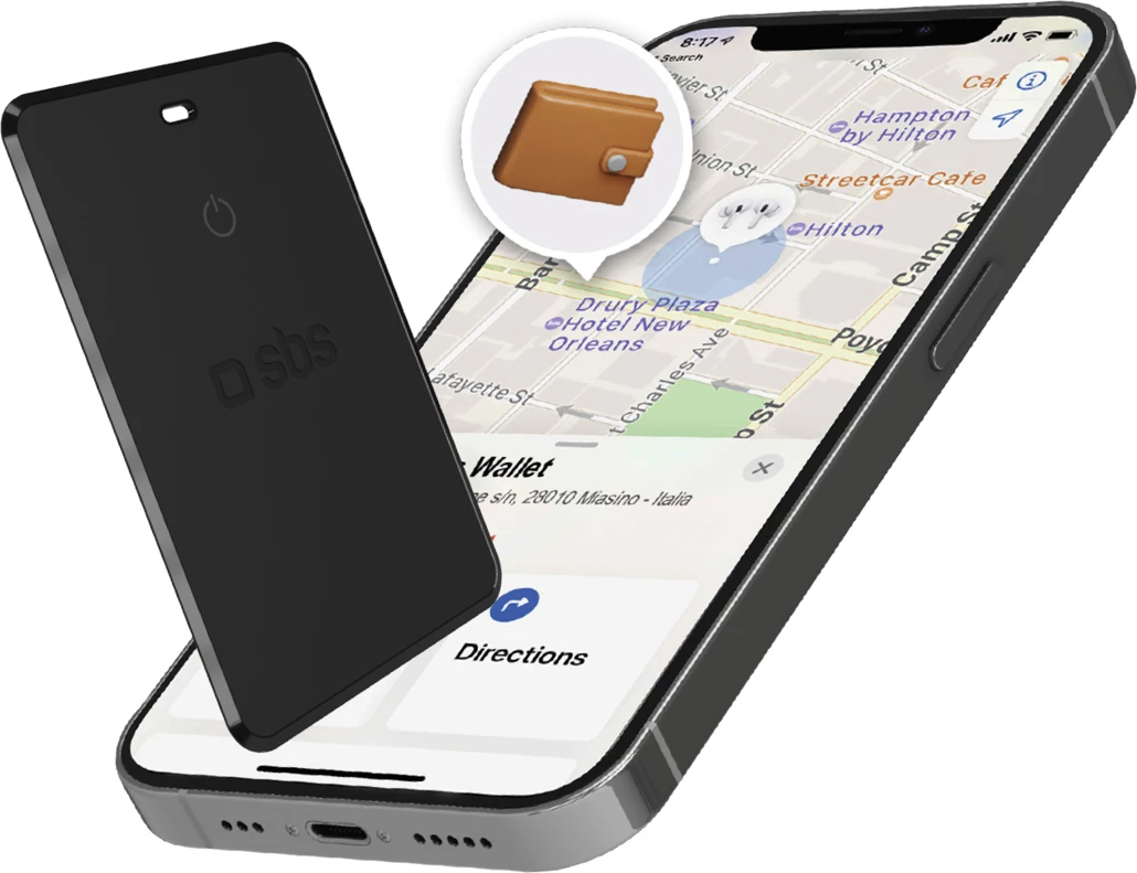 Gjurmues karte SBS Track My Card, ultra-i hollë, iOS/Android, karikim wireless, IP65, 1 copë, i zi