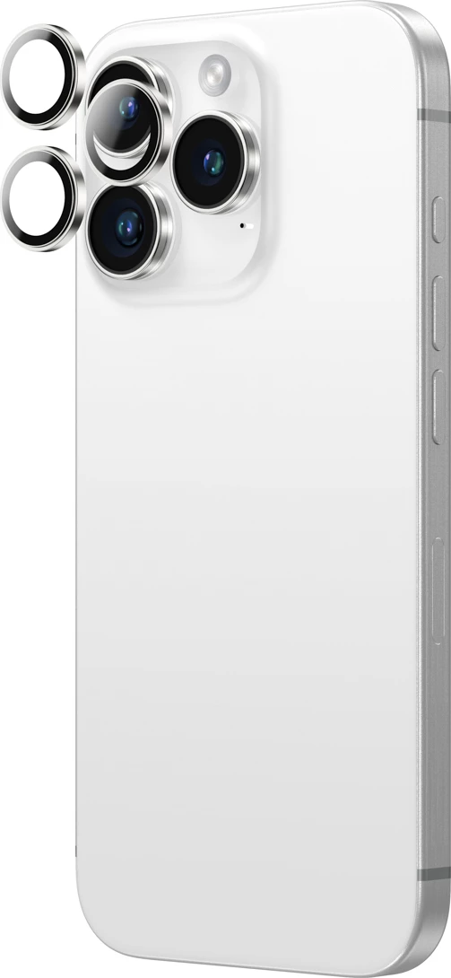 Mbrojtës lenteje qelqi 3-lentesh me kornizë alumini, AmazingThing, AR Aluminum 3 Lens Glass with Camera Lens Frame, 9H, ngritje 0.4 mm, për iPhone 16 Pro / 16 Pro Max, Silver
