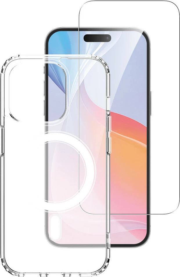 Set 3-në-1 për iPhone 16 Pro 4smarts, mbështjellës MagSafe, xham mbrojtës 9H, karikues 30W, transparent/bardhë