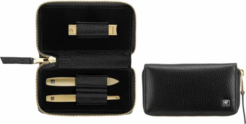 Set manikyr ZWILLING Twinox Gold Edition 97746-004-0, kuti lëkure e zezë, 3 pjesë