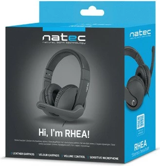 Kufje Natec Rhea me mikrofon, NSL-1452, Stereo, 2x 3.5mm, E zezë