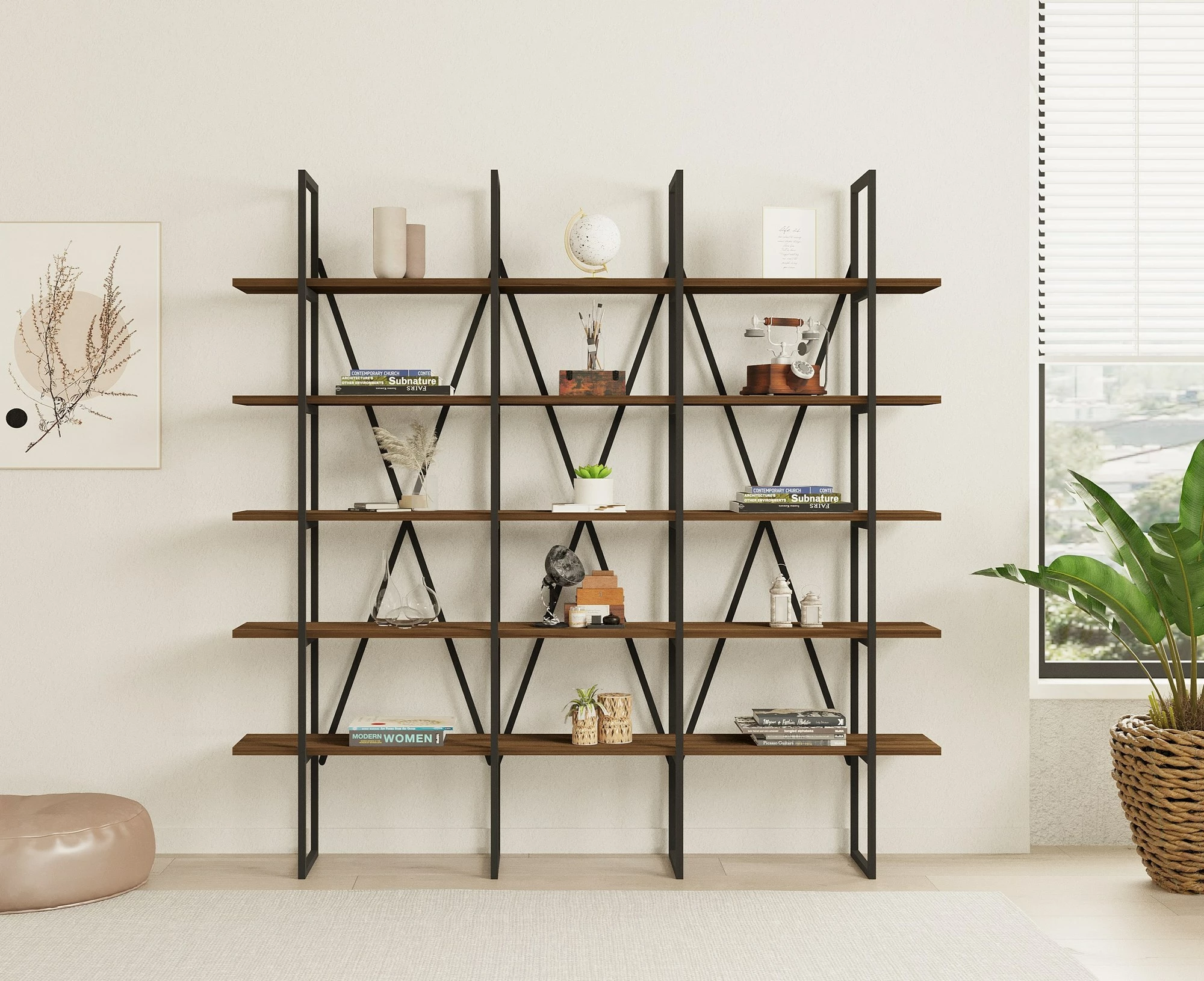 Raft librash Hanah Home, Beylerbeyi, ngjyrë arre, i zi