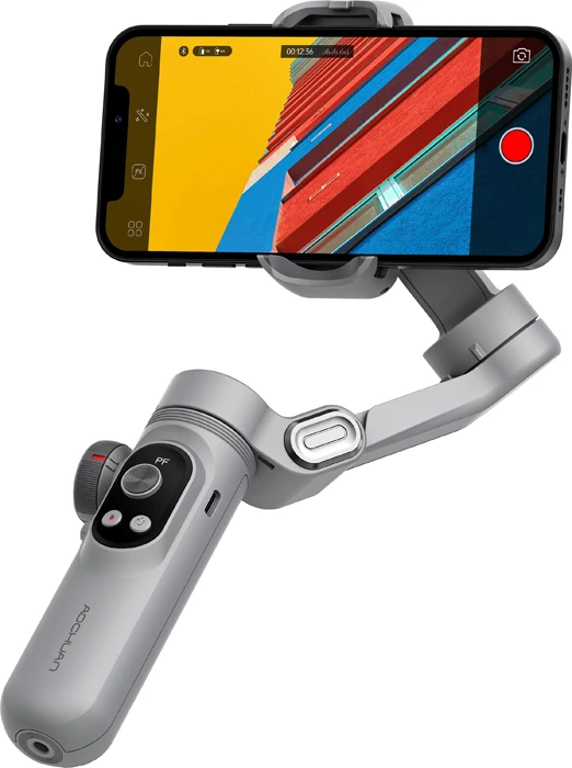 Gimbal për celular AOCHUAN Smart X Pro Standard, 3-bosht, 3200 mAh, OLED, karikim pa kabllo, me tripod, gri