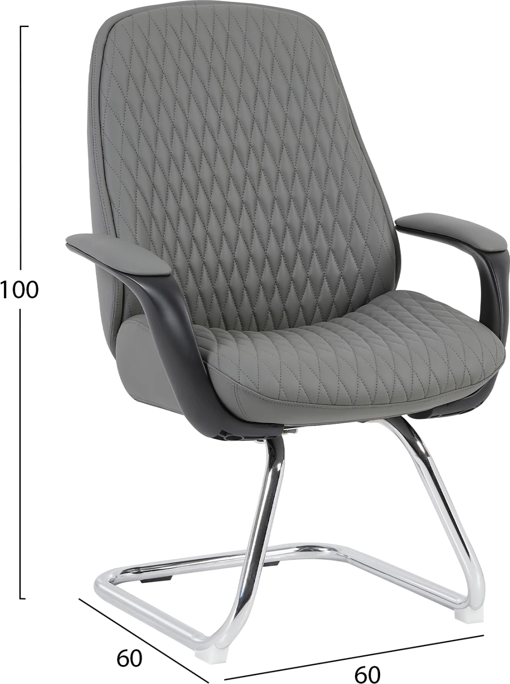 Karrige për vizitorë VELUM-s, FH1235.10, lëkurë sintetike PU gri, bazë e kromuar, 71x60x100 cm