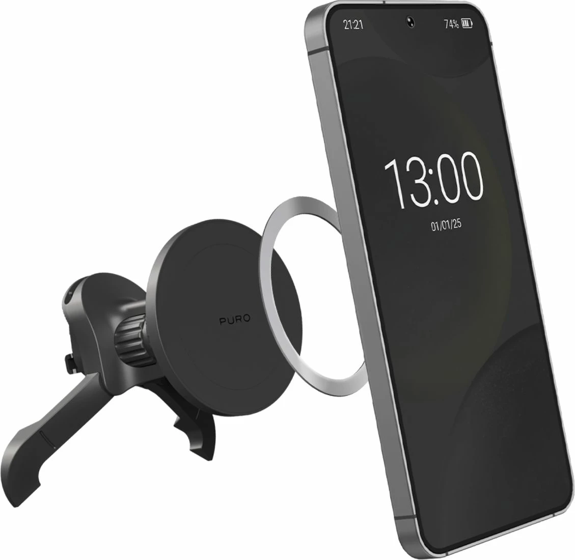 Mbajtës magnetik për celular Puro PUSH12MAGBLK, për grilë ventilimi, MagSafe, i zi