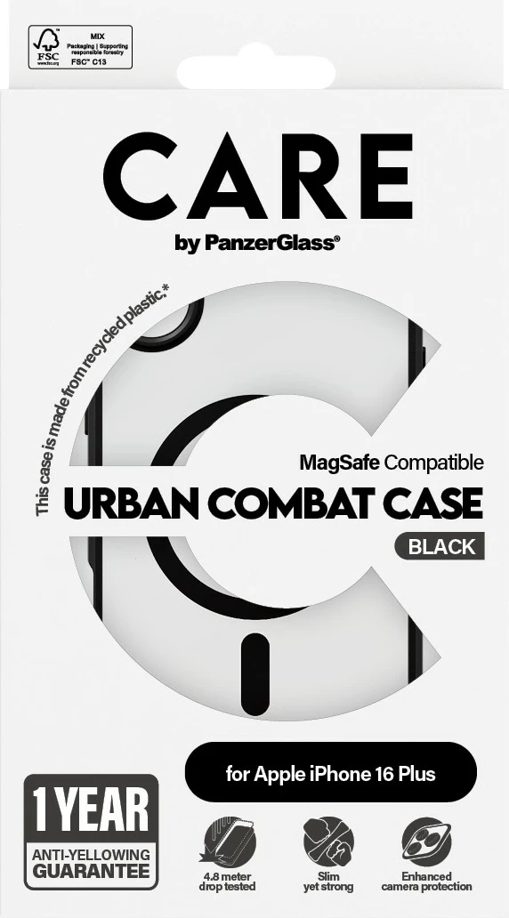 Mbështjellës PanzerGlass CARE Case Flagship Urban Combat MagSAFE për iPhone 16 Plus, transparent