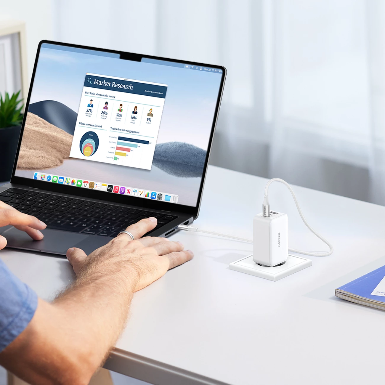 Karikues muri Ugreen CD244, 65W, 2x USB-C, 1x USB-A, i bardhë