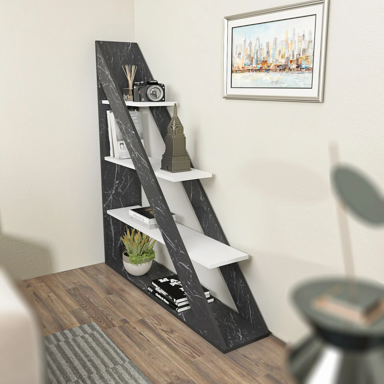 Raft librash Hanah Home, Pisagor - mermer, i bardhë