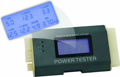 Testues PSU DeLOCK 18159, me ekran, ATX 20/24-pin, EPS 8-pin, PCIe 6-pin, Zi/Bardhë