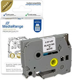 Kasetë shirit etiketash MEDIARANGE, zëvendësim Brother TZe-221/TZ-221, 9mm, e zezë në të bardhë
