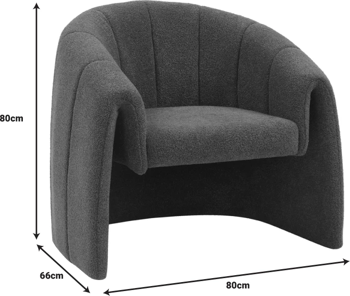 Fotel Fassy, pëlhurë bouclé, ngjyrë qymyr, 80x66x80cm