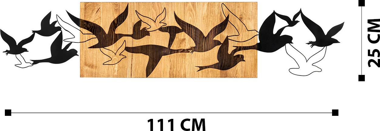 Aksesor dekorativ për mur, dru dhe metal, Wallity Albatros, ngjyrë e zezë dhe arre, 111x25cm