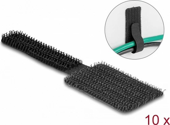 Mbajtës kabllosh DeLOCK mini Velcro vetëngjitës 90x24mm, 10 copë, i zi